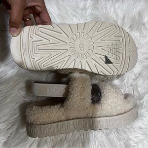 ugg double strap furry sandles; tan